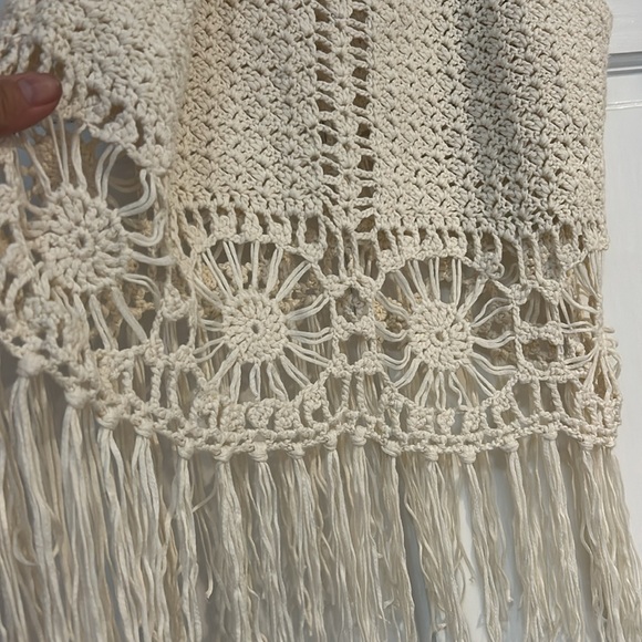 Boho Crochet Cotton Knit Top With Fringe-Boutique size L - Picture 4 of 7
